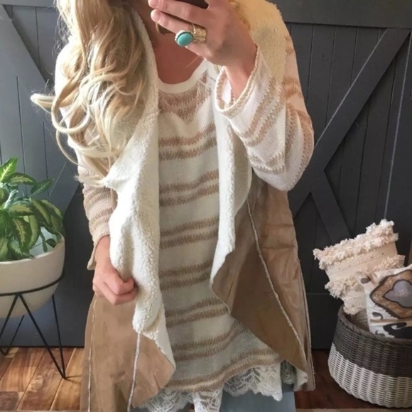 SOLD OUT!  Sherpa Vegan Suede Vest Coat - Picture 3 of 6